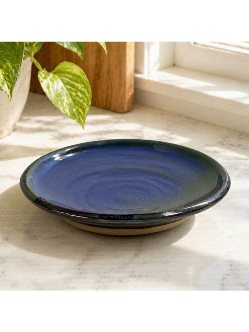 Handmade Ceramic Plate With Blue & Greenβ Glaze - 8.5" Diameter - Rustic Vintage